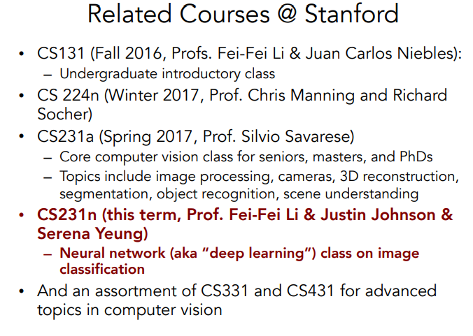 [ Computer Vision 관련 Stanford University 강의 ]